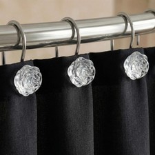 12 PCS Clear Flower Shower Curtain Hooks Crystal Glitter Stainless Steel