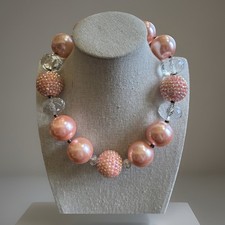 Bubble Gum 16 Inch Necklace Peach Pink Sparkle Clear Beads Spring Easter