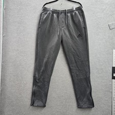 Adidas Men Activewear Pants L Gray Sweatpants Fleece Tapered Logo 29"