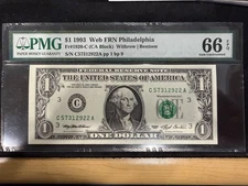 $1 1993 Green seal. $1 Federal Reserve Notes 1920-C PMG 66 EPQ Web Press