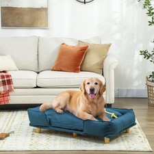Raised Dog Couch with Cushion for Large-Sized Dogs, Dark Blue