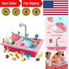 Children's Interactive Play Kitchen Sink with Running Water and Dishes, 16-Inch
