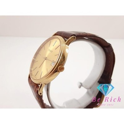 TISSOT C282.G Quartz Date Watch Gold Dial Brown Leather Swiss Made
