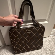 CHANEL Brown Quilted CC Logo Top Handle Satch...