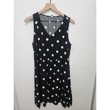 Old Navy Womens L Black White Polka Dot Sleeveless V Neck Fit Flare Dress