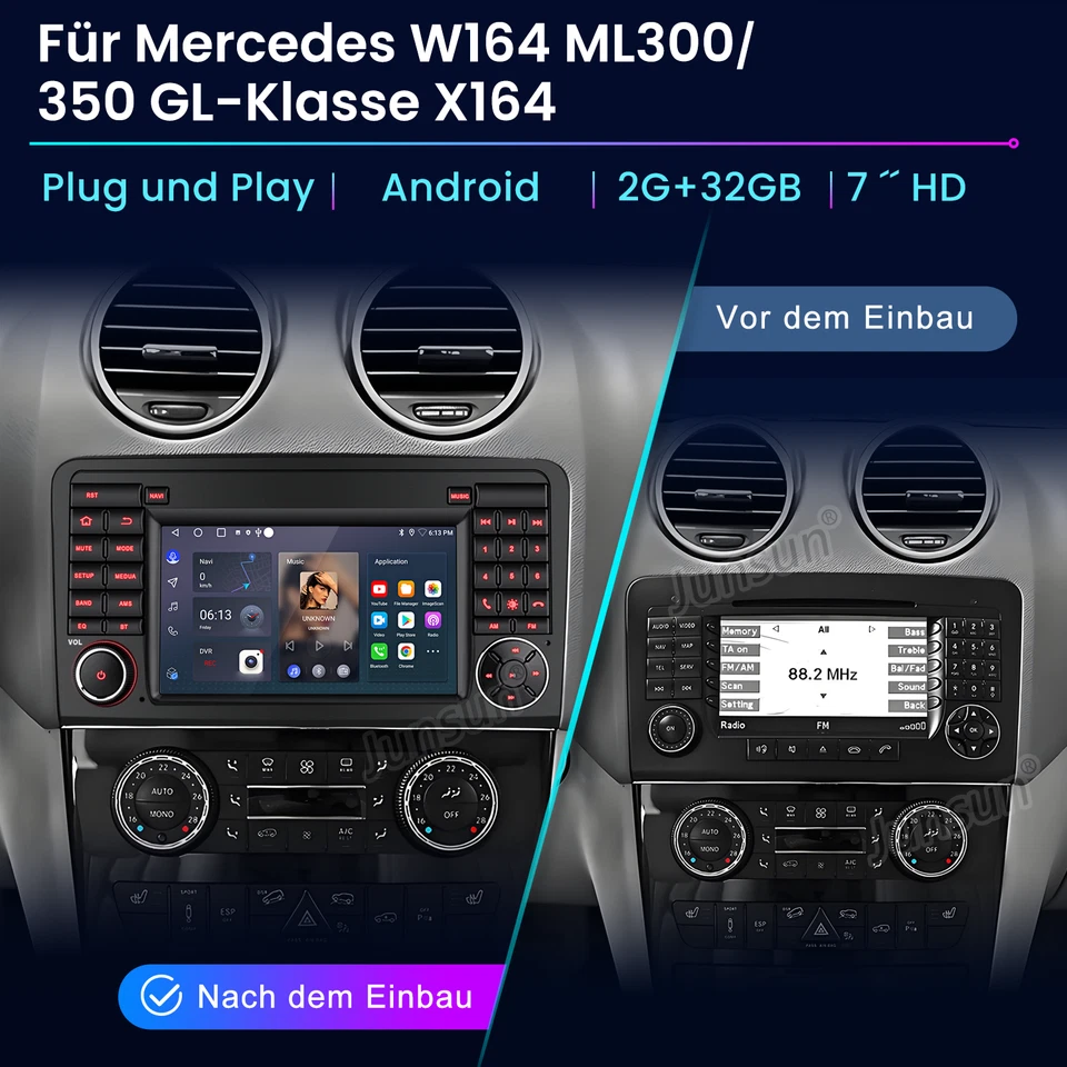 Für Mercedes Benz ML/GL Klasse W164 X164 32G Carplay Android14 Autoradio GPS Nav - Bild 2 von 4