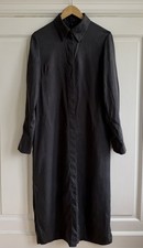 COS Long Sleeve Midi Shirt Dress Button Front Grey Sz 8 100 Lyocell Minimalist