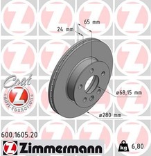 2x ZIMMERMANN Bremsscheibe COAT Z 600.1605.20 für VW T4 TRANSPORTER 7DK 7DB 70E