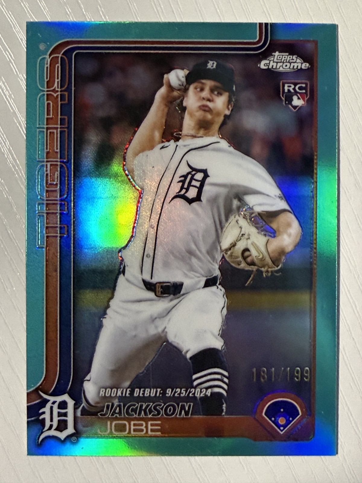 Jackson Jobe 2025 Topps Chrome Update Rookie Debut Aqua Refractor 181/199 Tigers