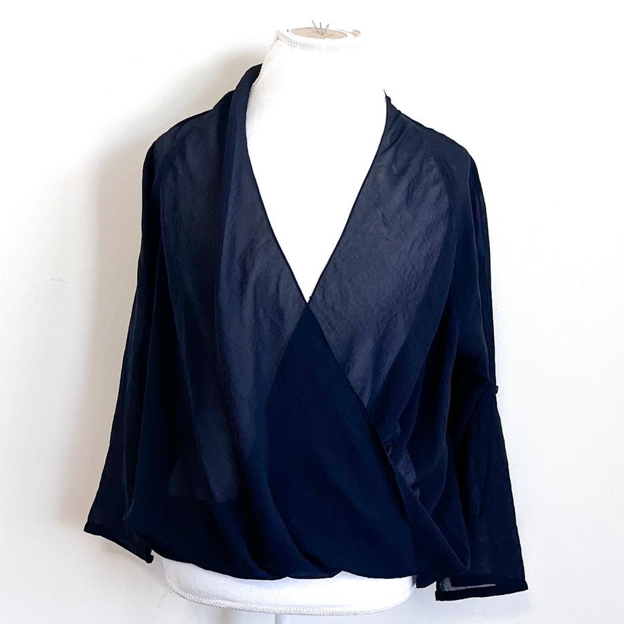 Helmut Lang Womens Sheer Shirt Size L Black Minimalist Long Sleeve Pullover USA