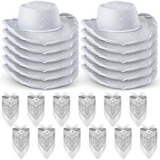 Coume 24 Pieces Cowboy Hats and Bandanas for Kids Western Cowboy Costume Hat Acc