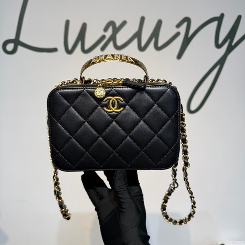 Chanel 24C Camera Box Bag Quilted Lambskin Black Gold HW Auth Rare Authentic