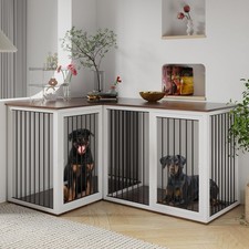 Large Dog Crate Furniture for 2 Dogs Dividers Double Doors Steel Frame White