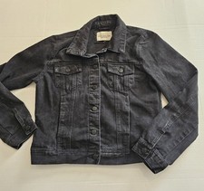 Ashley Vintage Charm Denim Womens Retro Distressed Black Jean Jacket - Large