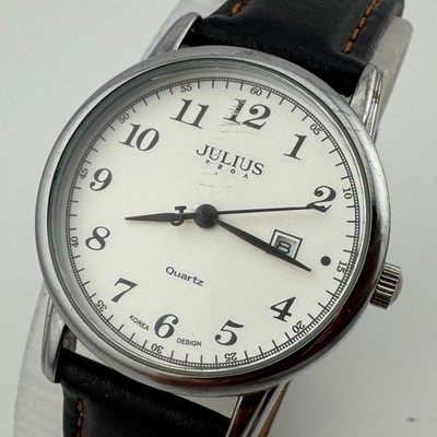 Julius Korea Quartz Watch Women Silver Leather Easy Read Date Analog New Battery