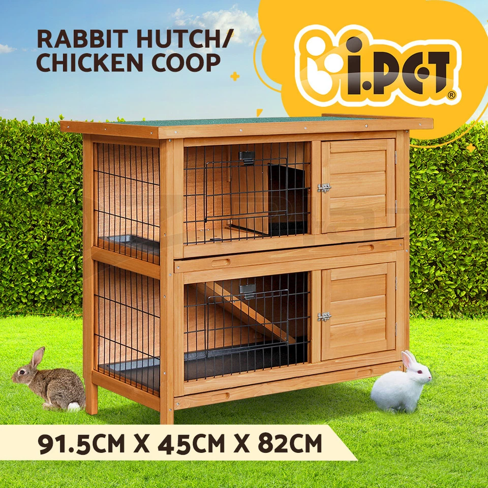 i.Pet Rabbit Hutch Chicken Coop Large Wooden House Run Cage Pet Hutch Bunny