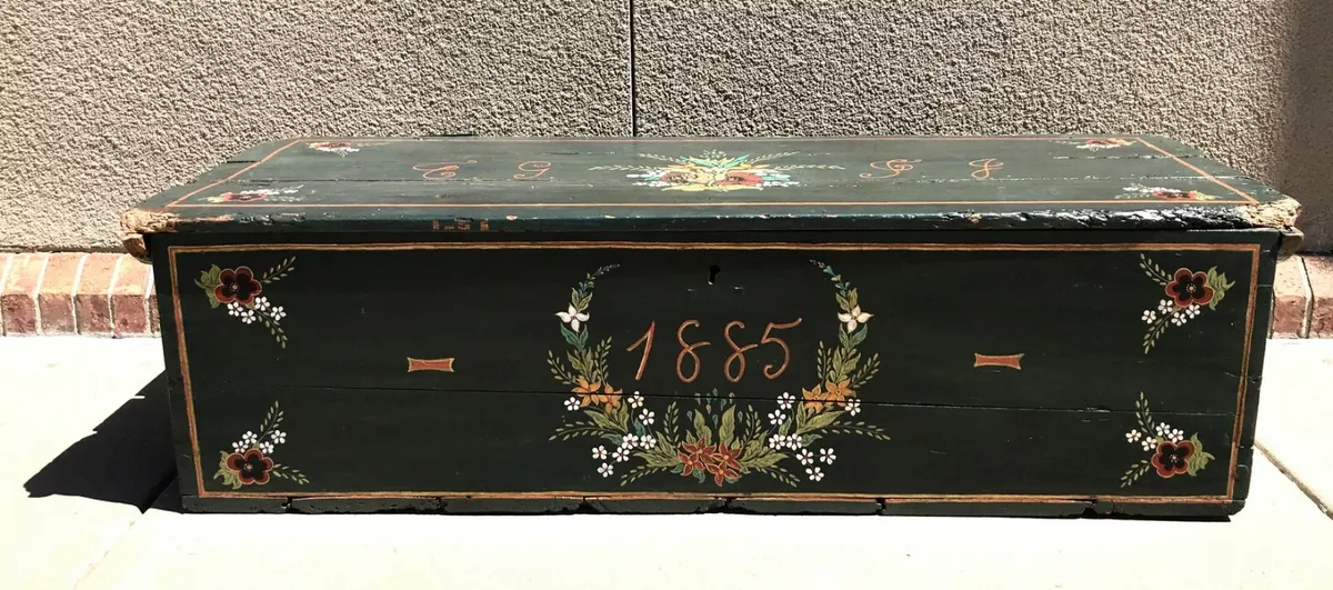 Antique Blanket Chest Hand Painted 1885