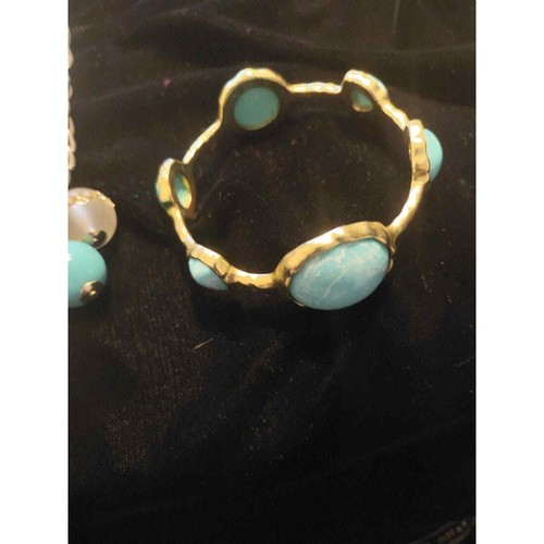 FASHION JEWELRY SET - LOFT 20" NECKLACE TURQUOISE COLORED BRACELET EARRINGS - Picture 5 of 7