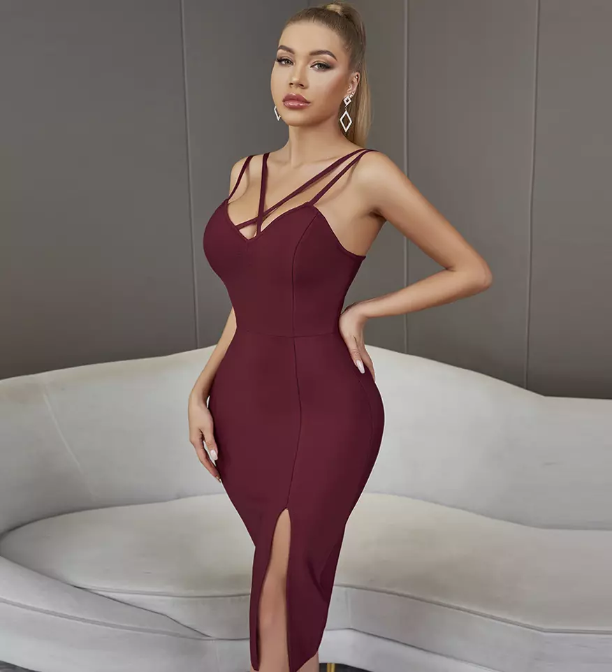 Burgundy bandage sale dress