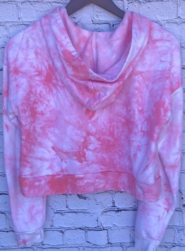 ZELOS Girl's Cropped Hoodie Pink Tie Dye Size XL Grommets Laces Banded Waist EUC - Picture 7 of 7