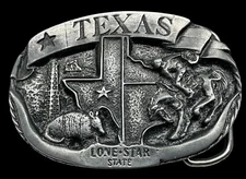 Texas Lone Star Trophy Belt Buckle Antique Nickel 3" x 2"