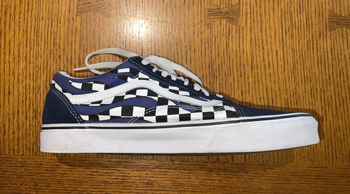 Vans Mens Size 11.5 Old Skool Blue White Suede Checkerboard Skate Shoes Sneakers - Picture 6 of 9