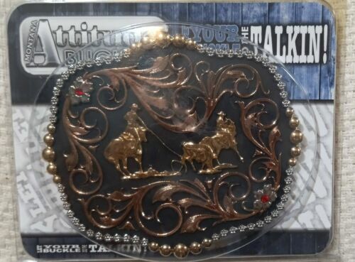 Montana Silversmiths Buckle Horse Head Gold Swirl Corner  display picture 2
