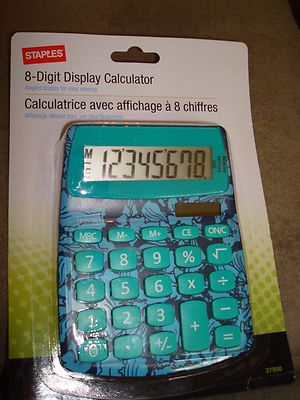STAPLES 8 DIGITAL DISPLAY CALCULATOR GREEN AND BLUE