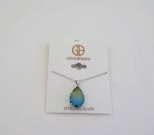 Giani Bernini Teardrop Blue Green  Glass Necklace Sterling Silver  925 Chain