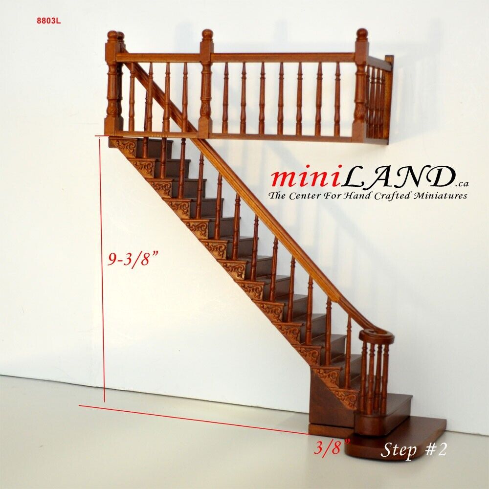 STEEP STAIRCASE w/ RAILING on RIGHT 1/12 scale miniature for 10 ceilings