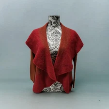 Eileen Fisher S/P 100% Merino Wool  Sweater Waterfall Scalloped Red Burnt Orange