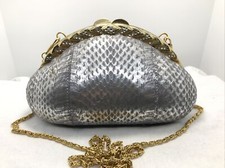 Vintage Faux Snake Skin  Crystal Embelished Chain Strap Shoulder Bag Purse
