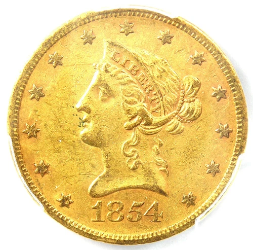 1854-S Liberty Gold Eagle $10 Coin - Certified PCGS AU55 - $7,000 Value!