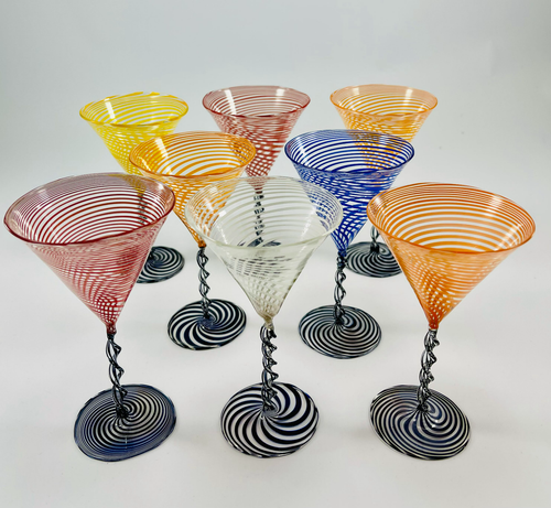 Bimini Werkstatte Rainbow Swirl Black Twist Stem Glass Cocktail Cordial Austria - Picture 3 of 27