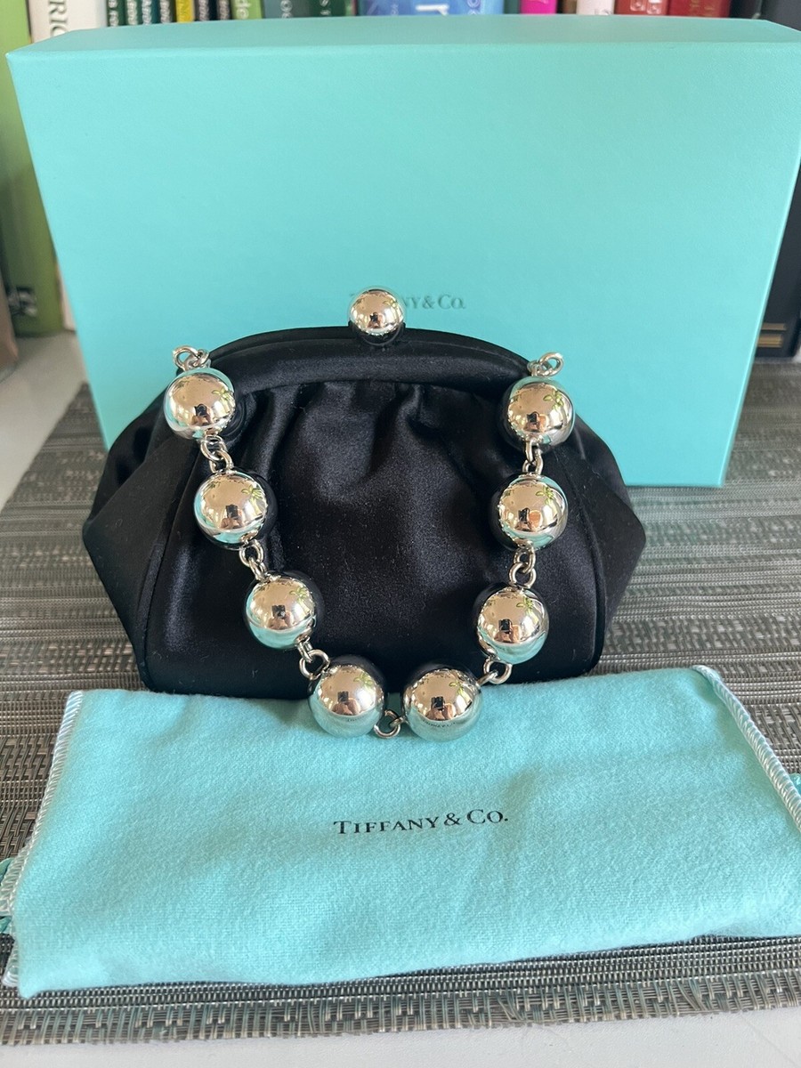 L I K E N E W. Tiffany & Co. Satin Bracelet Ball Handbag Black and
