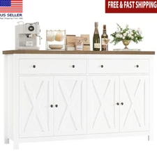 Sideboard Buffet Storage Cabinet W/ 2 Drawers 4 Doors Adjustable Shelves Kitchen