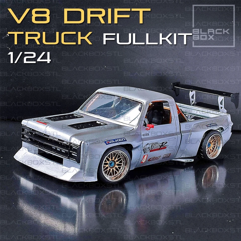 V8 Drift Truck - Full Model Kit - 1/24 - 3D Printed - Black Box - Image 2 of 4