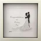 Wedding Gift Framed Bride Groom Flowers Diamante White Frame 8 x 8