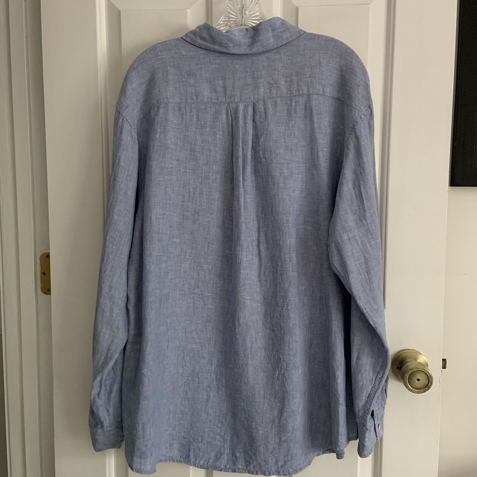 FILA CAMICIA uomo vintage EMBASSY ROW puro lino ricamato tasca blu chiaro tg 14 XL