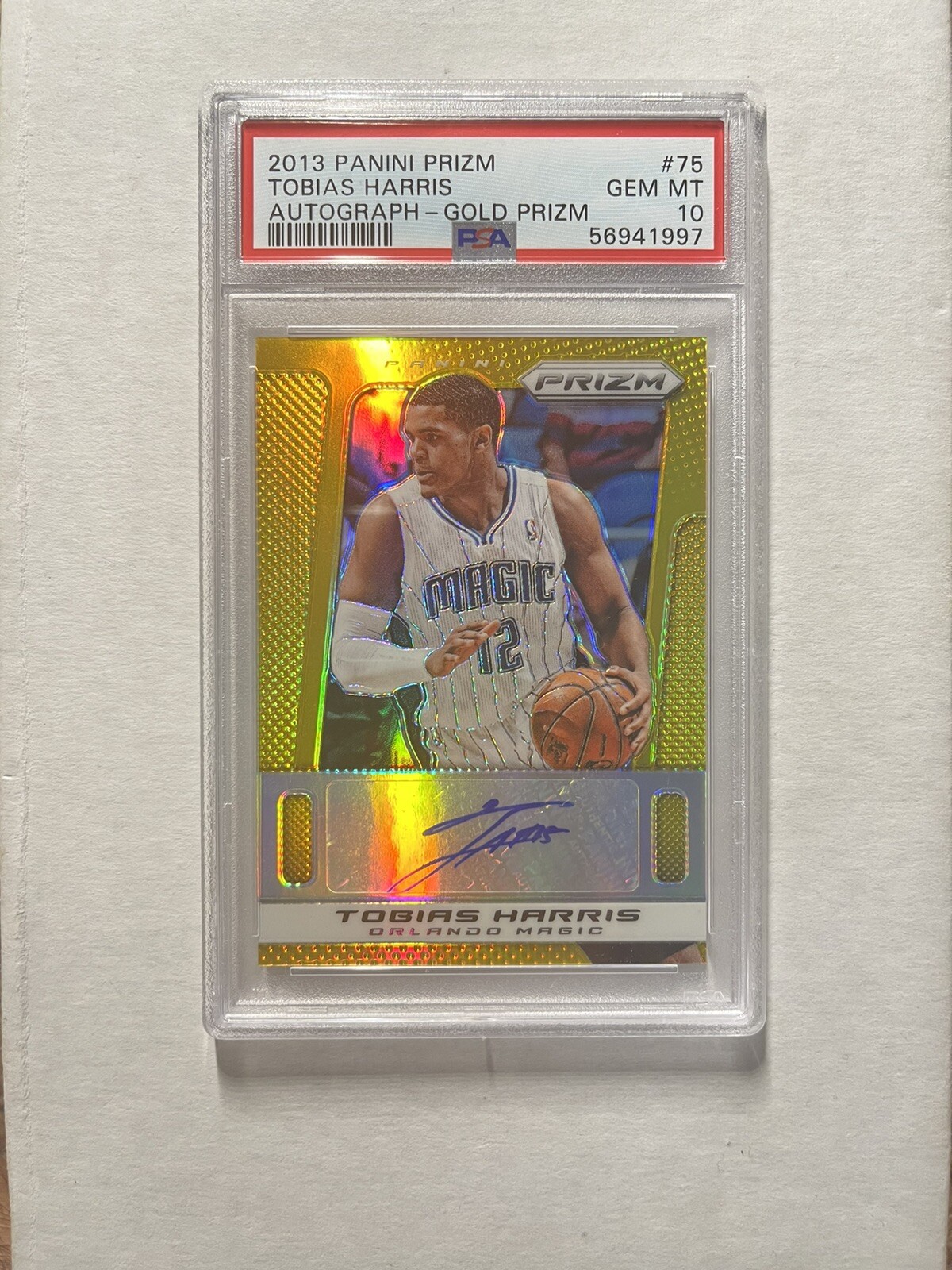 Tobias Harris 2013-14 Panini Prizm #75 Gold Prizms Auto /10 PSA 10 Gem Mint