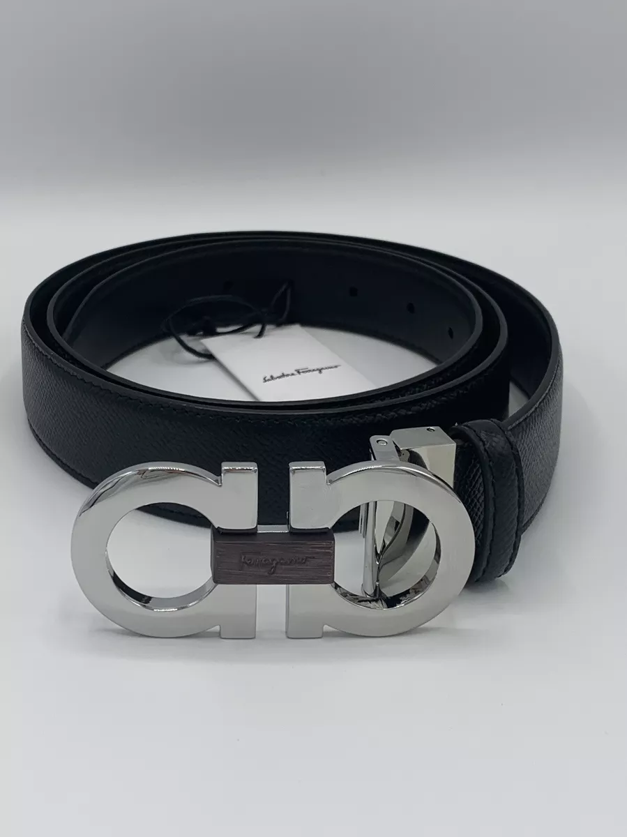 black ferragamo belt silver buckle