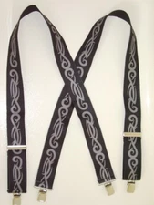 Men's X Style Black Trib Suspenders, Snaps, Button On Ears, USA Made