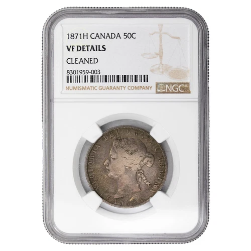 Canada 1871-H 50 Cents Half Dollar Silver Coin - NGC VF Details (cleaned)