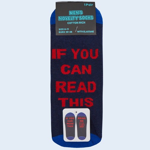Mens Slogan Crew Socks Bring Me Beer Sole Text Blue Navy Mid Calf Size UK 6-11 - Picture 3 of 3