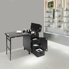 Nail Desk Mobile Station Rolling Makeup Train Case Manicure Table with Speaker