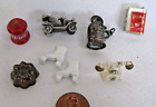 Vtg Dollhouse decor: 8 Metal: telephone, roller skates, car, bundt pan, stein +