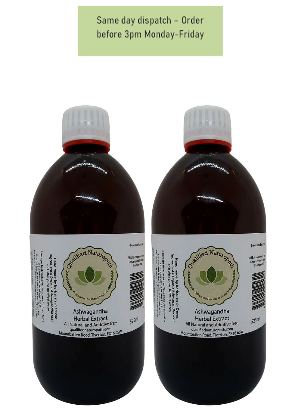 Ashwagandha Herbal Extract – Twin Pack 1050ml (2x525ml) - In Glass Bottles
