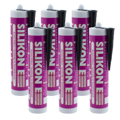 6x Silikon schwarz 310ml Universal Sanitär Bad Dusche Fenster innen außen Acetat