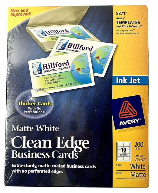 Avery 8871 Clean Edge Business Cards White Two Side Printable 2 X 3.5 ...