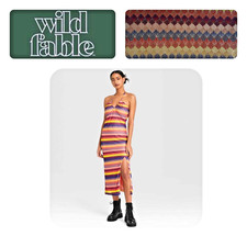 WILD FABLE TARGET SLIP DRESS Small Crotchet Multi-Color Midi Stripe Summer Long